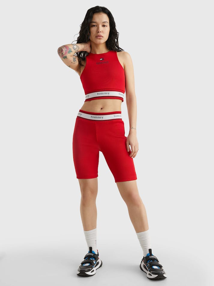 Tommy Jeans Ribbed Racer-Style Women's Tops Deep Red | TWsns8F7IrV1