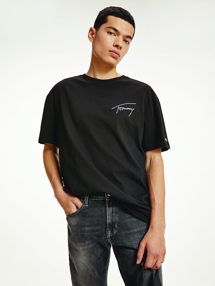 Tommy Jeans Signature Logo Recycled Cotton Men's T Shirts Black | 2SPjkVFeErJR