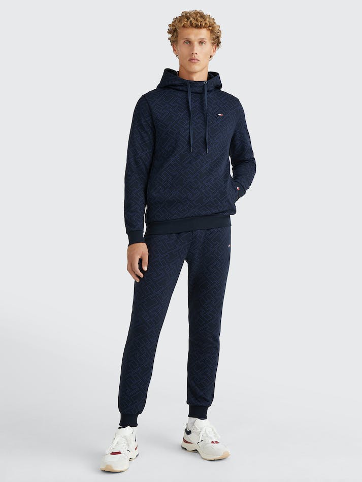 Tommy Hilfiger Sport All-Over Monogram Men's Hoodie Blue | q86OHF5KUqTw