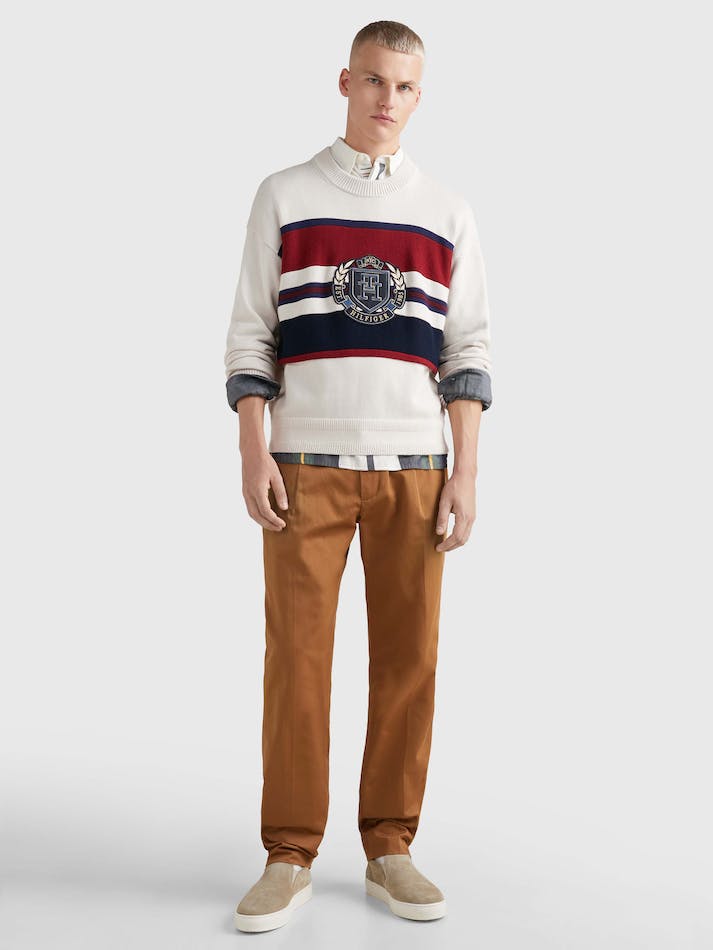 Tommy Hilfiger Stripe Crew Neck Relaxed Fit Men's Jumpers White | PJBKPuMIxKI3