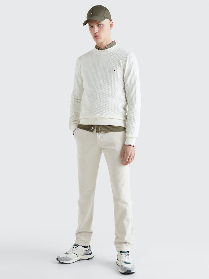 Tommy Hilfiger Structured Knit Crew-Neck Men's Jumpers White | DnvgWpXVgTUh