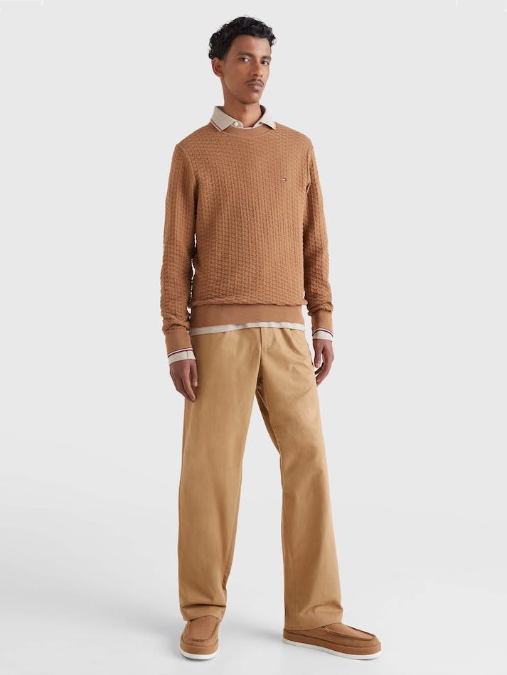 Tommy Hilfiger Structured Knit Crew-Neck Men's Jumpers Khaki | v8qUfvxijkNG