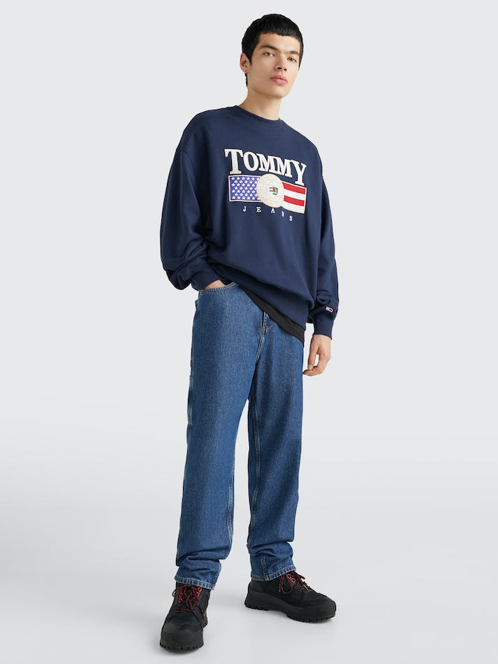 Tommy Jeans Sueded Comfort Fit Men's Sweatshirt Navy | k2xFEM5Nyliq