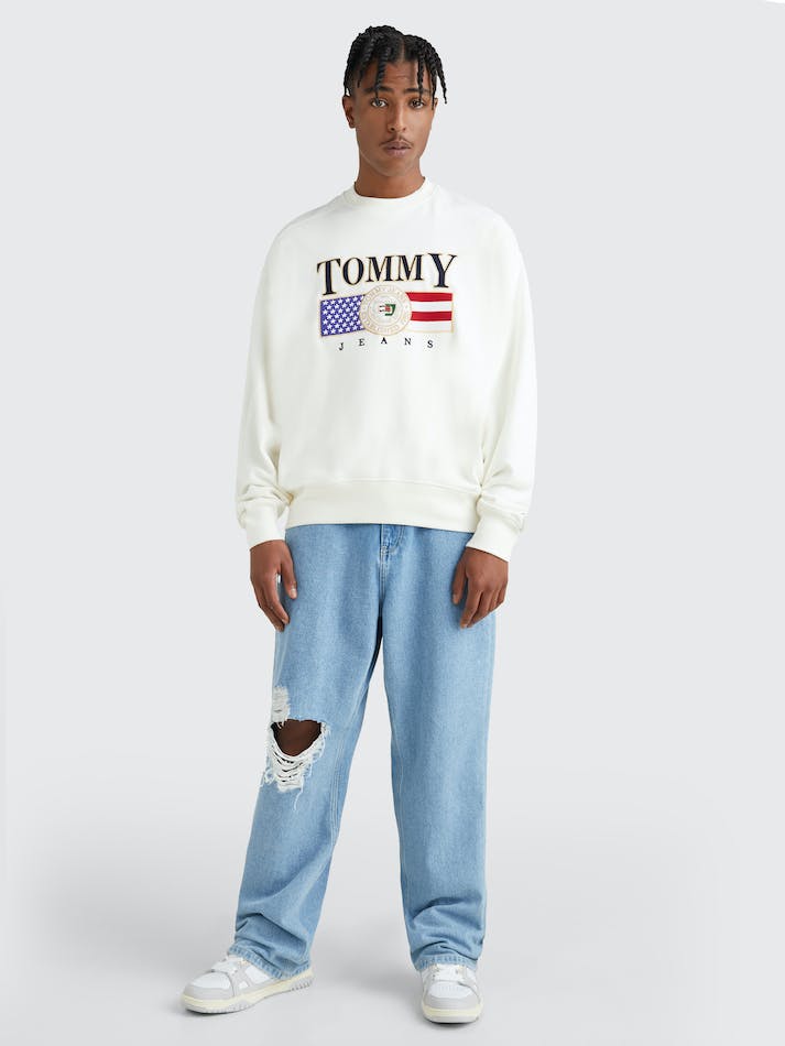 Tommy Jeans Sueded Comfort Fit Men's Sweatshirt White | pJLRDpSwhLJB