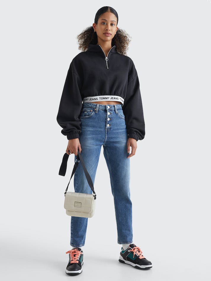 Tommy Jeans Super Cropped Fit Logo Waistband Women's Sweatshirt Black | k4u2GeAGUjpv