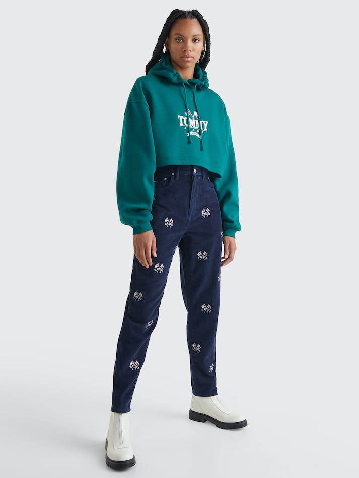 Tommy Jeans Super Cropped Logo Women's Hoodie Dark Green | IlVTohYX9POV