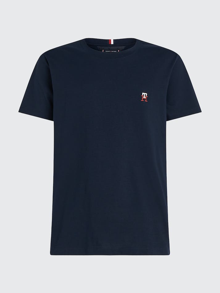 Tommy Hilfiger TH Monogram Embroidery Men's T Shirts Blue | 2QzUacsy3Ery