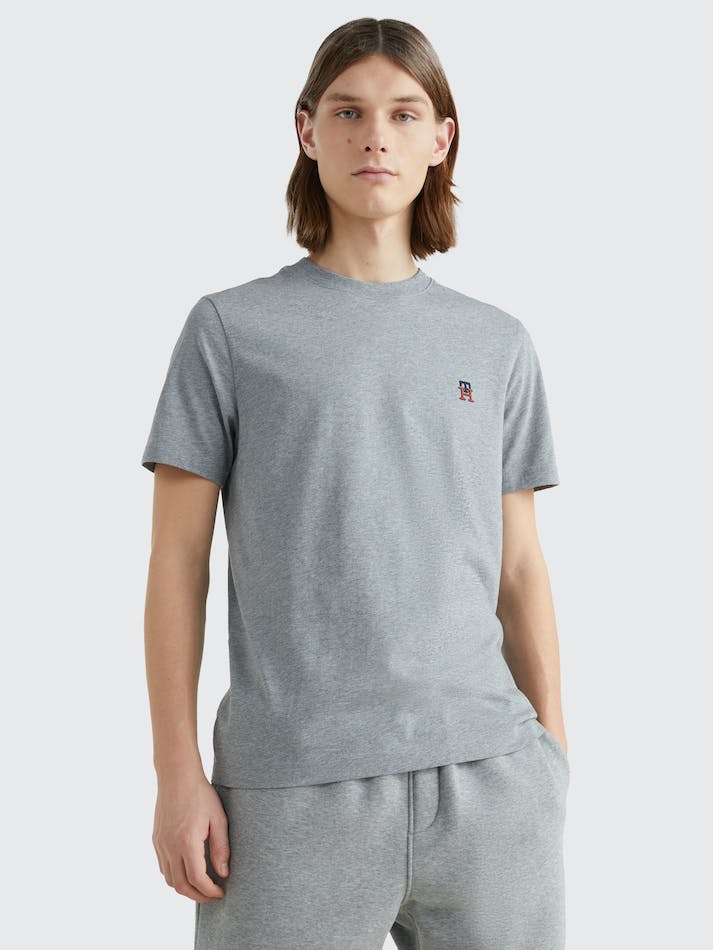 Tommy Hilfiger TH Monogram Embroidery Men's T Shirts Dark Grey | ESIfDIIaIHpv