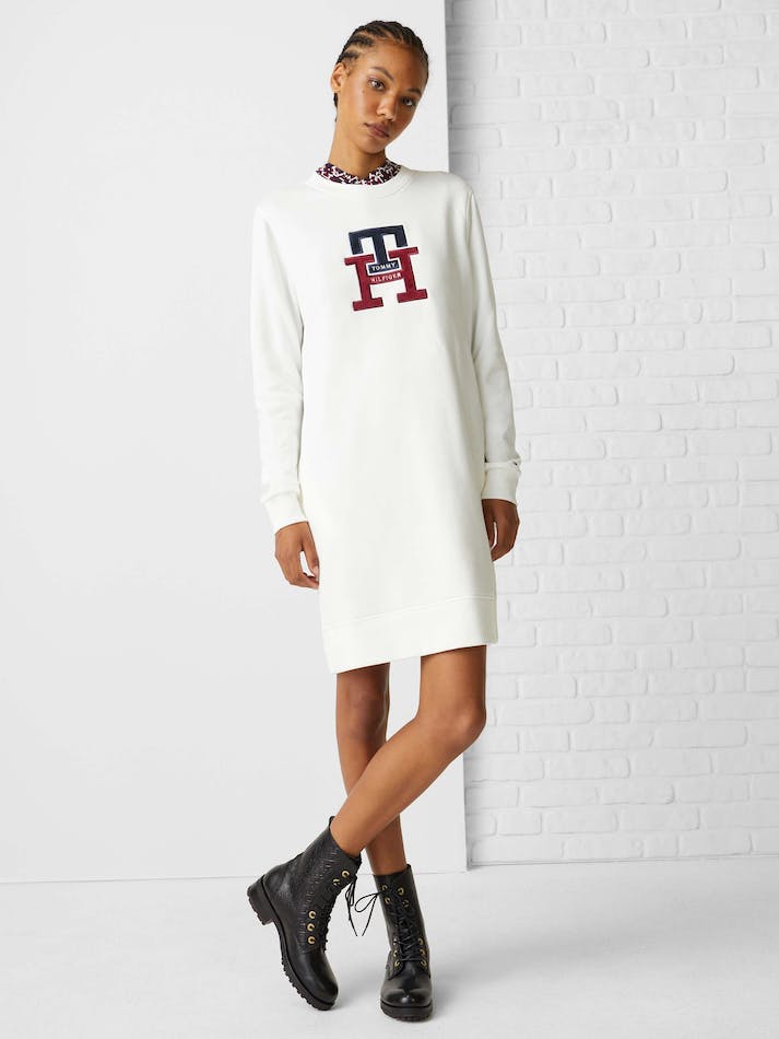 Tommy Hilfiger TH Monogram Jumper Women's Dress White | SH6fLKjbOjXj