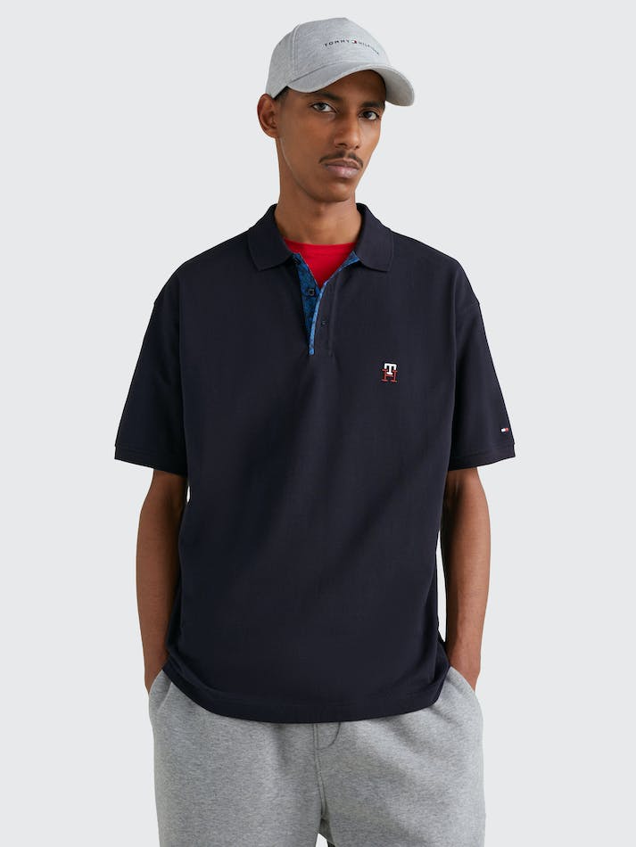 Tommy Hilfiger TH Monogram Placket Archive Fit Men's Polo Shirts Blue | cPF6JWQubkly