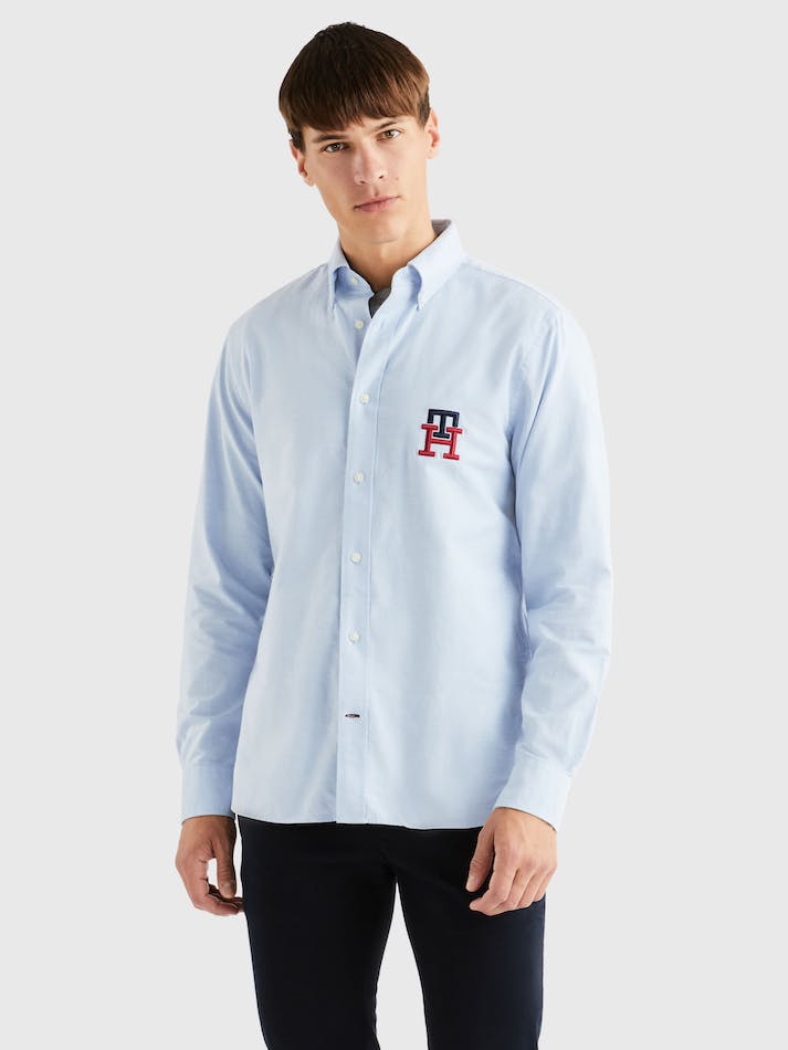 Tommy Hilfiger TH Monogram Regular Fit Oxford Men's Shirts Blue | BdxaIzVKjS02