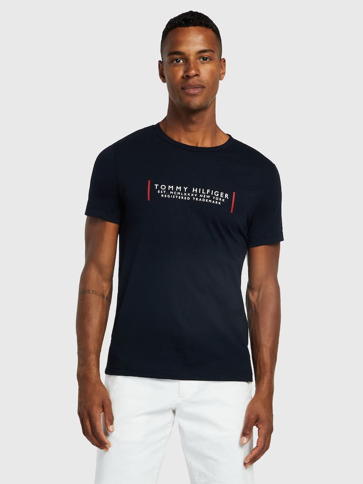 Tommy Hilfiger Text Corp Men's T Shirts Blue | zWH4vunJOf72