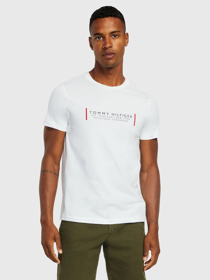 Tommy Hilfiger Text Corp Men's T Shirts White | UYDnArV3dGVY