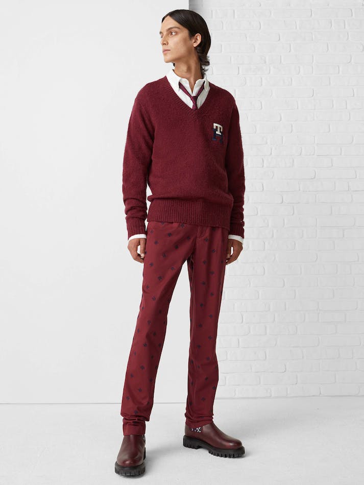 Tommy Hilfiger Th Monogram Brushed Wool Relaxed Men's Jumpers Dark Red | DBeccVTekZvo