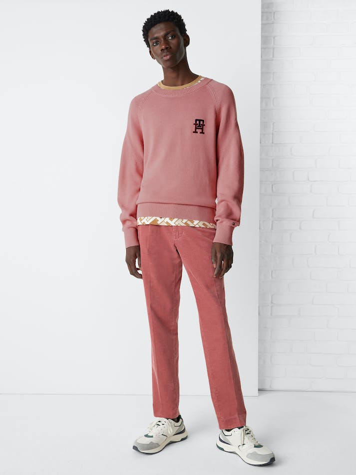 Tommy Hilfiger Th Monogram Supima Relaxed Men's Jumpers Pink | 9681wyhB9P46