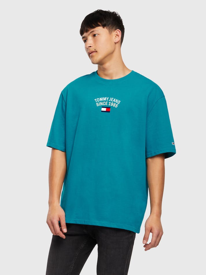 Tommy Jeans Timeless Arch Men's T Shirts Turquoise | 8ShytzcGrh2R