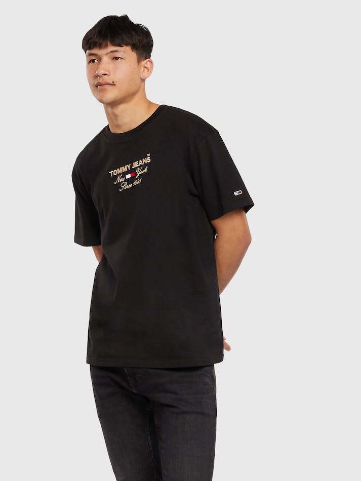 Tommy Jeans Timeless Font Men's T Shirts Black | pCAph97ED1Ve